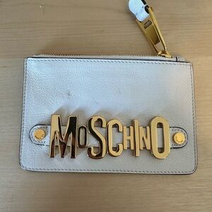 Moschino White Leather Pouch with Gold Details